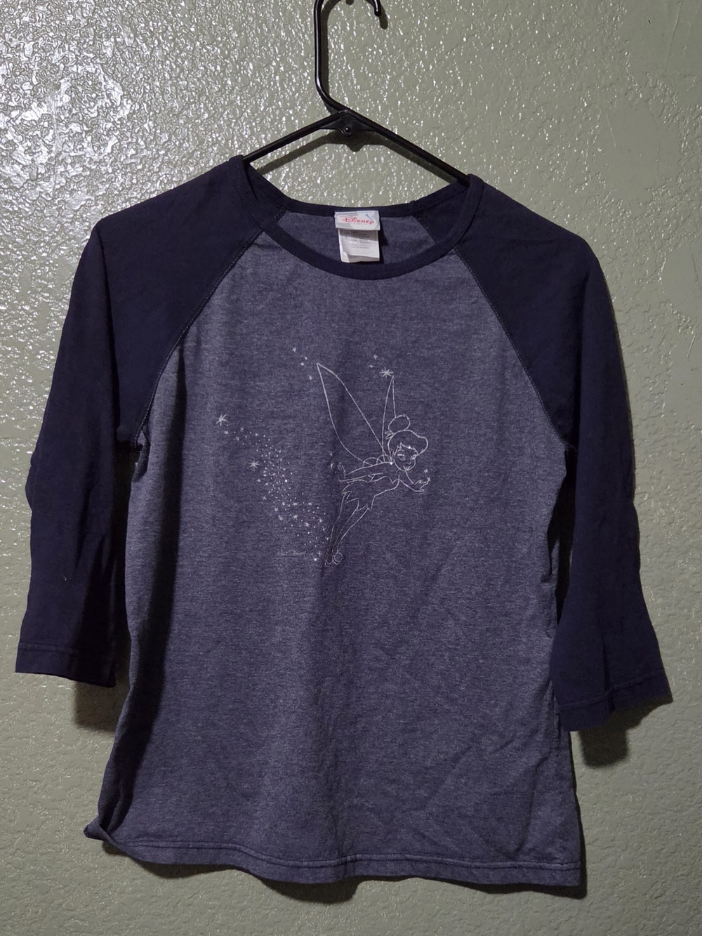 Disney Navy and Heather Navy Tinker Bell Raglan Top